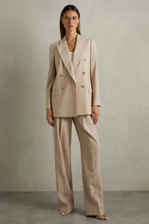 Reiss Womens Neutral Sadie Wool Double Breasted Suit Blazer