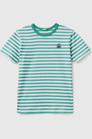 Benetton Boys Boys Striped 100% Cotton Logo T-Shirt