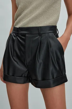 Paige Womens Front Pleat Faux Fur Leather Shorts
