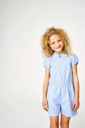 Next Girls Zip Front Cotton Rich Gingham School Playsuit (3-14yrs)