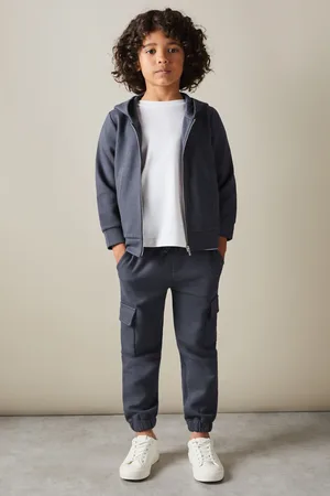 Reiss Boys Steel Blue Vark 3-9 yrs Cotton Blend Textured Zip-Front Hoodie