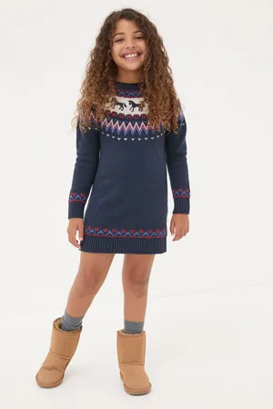Fat Face Girls FatFace Multi Fairisle Pattern Horse Knitted Dress