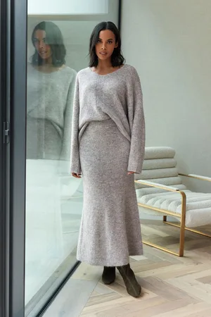 Next Co-ord Soft Touch Column Knitted Maxi Skirt with Wool L Reg
