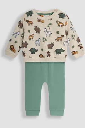 JoJo Maman Bébé Boys Safari Animals Print Sweatshirt & Jogger Set