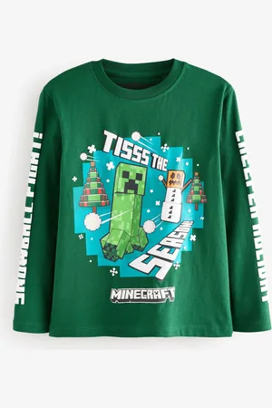 Minecraft Boys Licensed Christmas Long Sleeve 100% Cotton T-Shirt (3-16yrs)