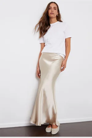 Threadbare Womens Champagne Maxi Satin Slip Skirt