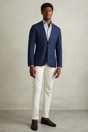 Reiss Mens Bright Indigo Melange Midnight Single Breasted Wool-Silk Blazer Slim Fit