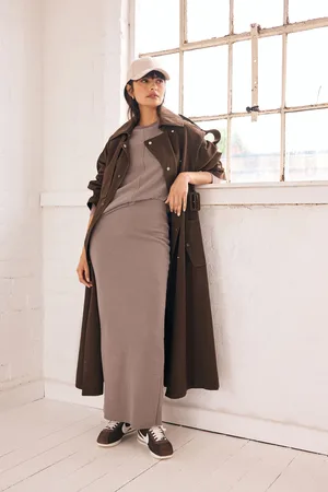 Next Womens Neutral Cosy Soft Touch Column Midi Skirt
