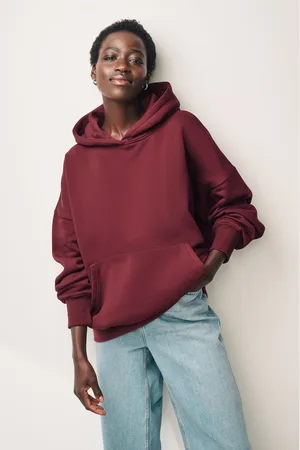 Next Womens Burgundy Oversized Relaxed Fit Heavyweight Brushed Longline Hoodie Sweatshirt
