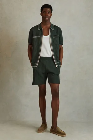 Reiss Mens Dark Etienne Ribbed Elasticated Waist Shorts