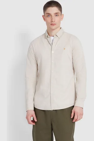 Farah Steen Long Sleeve 100% Cotton Shirt in Hazelnut Marl XXL