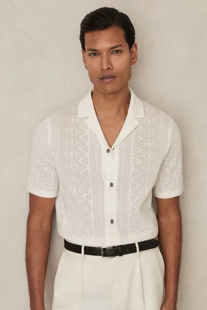 Reiss Kipling Textured-Knit Short-Sleeve Shirt S
