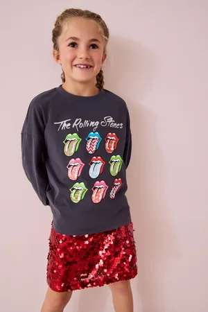 The Rolling Stones Girls Charcoal Rolling Stones Christmas Long Sleeve 100% Cotton Top (3-16yrs)