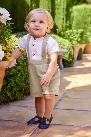 JoJo Maman Bébé Boys Stone 2-Piece Baby Grandad Shirt & Shorts Set