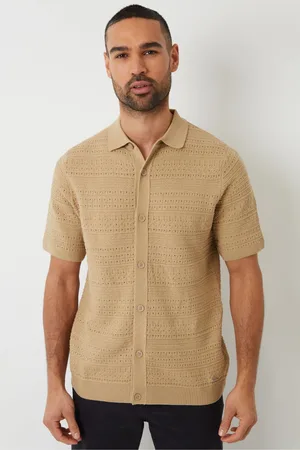 Threadbare Textured Knitted Button Through Polo Shirt M