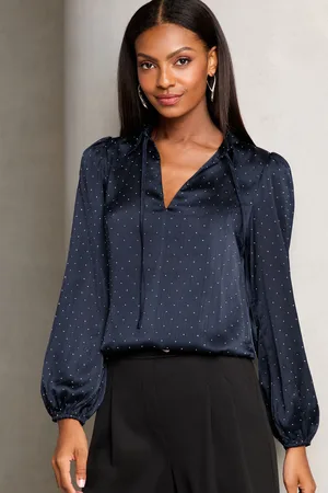 Lipsy London Womens Navy Hotfix V Neck Long Sleeve Blouse