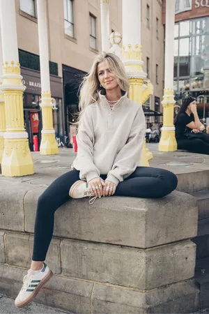 Gym + Coffee Womens Beige Womens Snap Collar Sierra Sweat Top