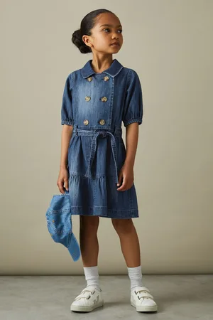 Reiss Girls Marina 4-9 yrs Denim Puff Sleeve Belted Dress