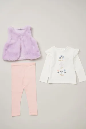 LILY & JACK Faux Fur Gilet 100% Cotton Top and Leggings Outfit Set 2 Years (92cm)