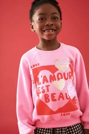 Next Girls Sequin Hearts 100% Cotton Sweatshirt (3-16yrs)