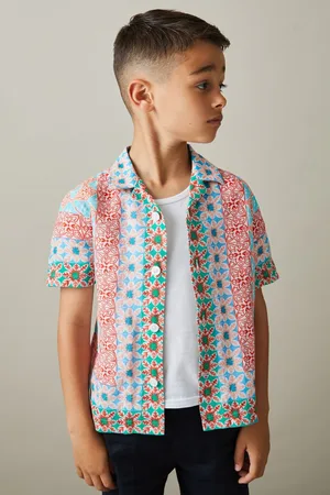 Reiss Boys Multi Pantain 9-13 yrs Linen Printed Cuban Collar Shirt