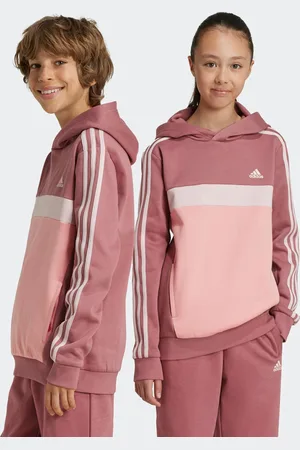 adidas Girls Red Tiberio 3-Stripes Colorblock Fleece Hoodie Kids