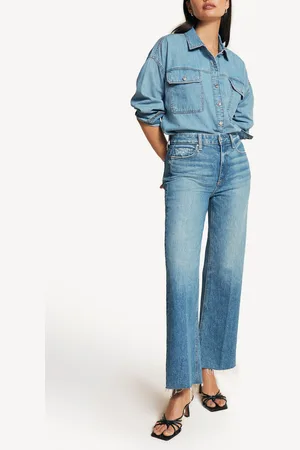 Paige Womens Leenah Ankle Raw Hem Bow Leg Jeans