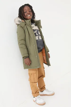 Fat Face Boys FatFace Easdale Khaki Hooded Parka Jacket