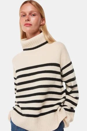 Whistles Womens Stripe Wool Roll Neck Jumper