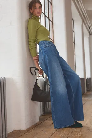 Next Womens Mid 100% Cotton Plait Detail Wide Leg Jeans