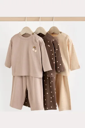 Next Girls Chocolate / Mauve Purple Baby Long Sleeve T-Shirts and Leggings 6 Piece Set