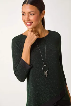 Roman Green Brillo Contrast Band Stretch Tunic Top AU 20