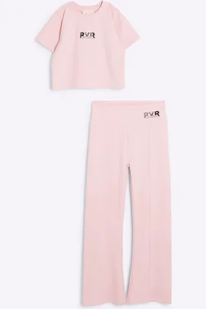 River Island Girls Girls Active 100% Cotton Crop Top and Flare Set