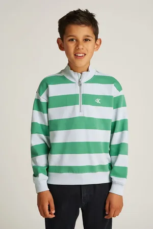 Calvin Klein Boys Terry Stripe Half Zip 100% Cotton Sweatshirt