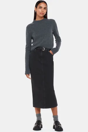 Whistles Womens Straight Denim 100% Cotton Midi Skirt
