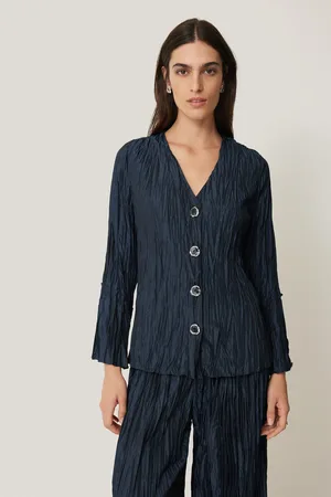 Jigsaw Womens Plisse Button-Up Top
