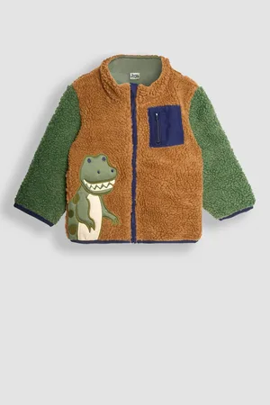 JoJo Maman Bébé Boys Mustard TRex Appliqué Teddy Fleece