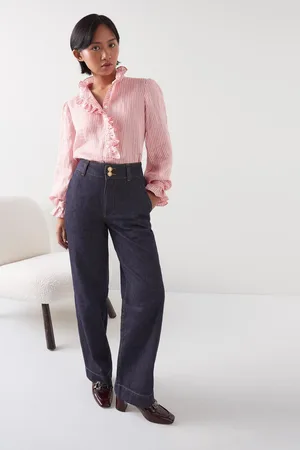 LK Bennett Womens Greta Petite Deep High Waist Straight 100% Cotton Jeans
