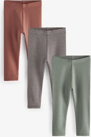 Next Boys Rust /Sage Green Stripe All Over Print Ribbed Leggings 3 Pack (3mths-7yrs)