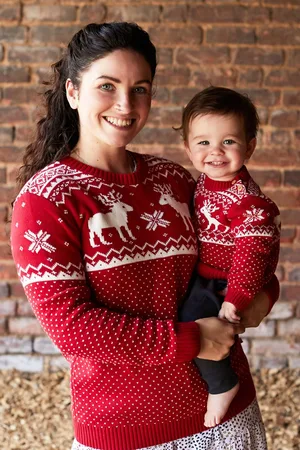 The Little Tailor Womens Womens Christmas 100% Cotton Reindeer Fairisle Pattern Jumper