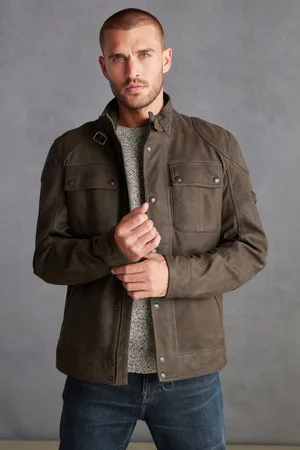 Next Mens Four Pocket Nubuck Leather Biker Jacket