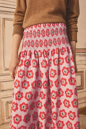 Cath Kidston Womens Retro Floral Shirred 100% Cotton Skirt