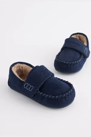 Next Boys Navy Mocassin Warm Lined Slippers