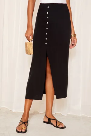 Friends Like These Button Detail Linen Midi Skirt AU 12