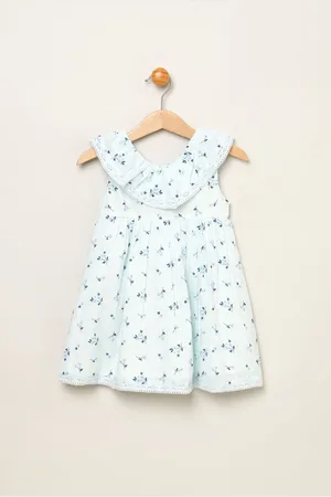 Rock-a-bye Baby Boutique Girls Floral 100% Cotton Print Frill V-Neck Dress and Headband Outfit Set
