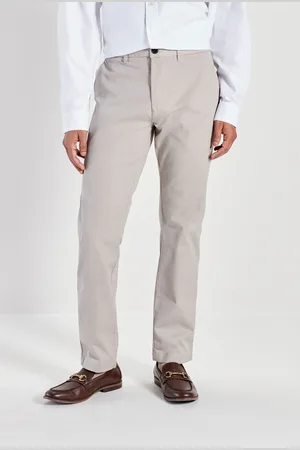 Next Mens Cream Straight Fit Stretch Printed Soft Touch Chino Trousers
