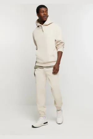 River Island Mens Ecru Rib Panel 100% Cotton Joggers