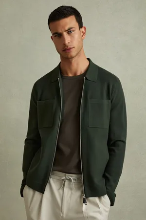 Reiss Mens Dark Rivers Knitted Zip-Through Jacket