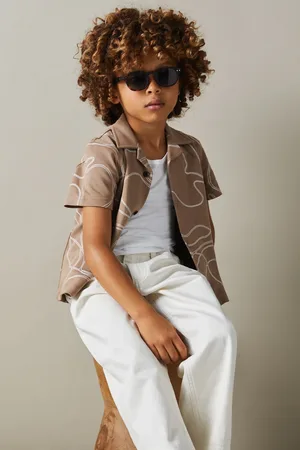 Reiss Boys Taupe Menton Junior 100% Cotton Jersey Embroidered Shirt