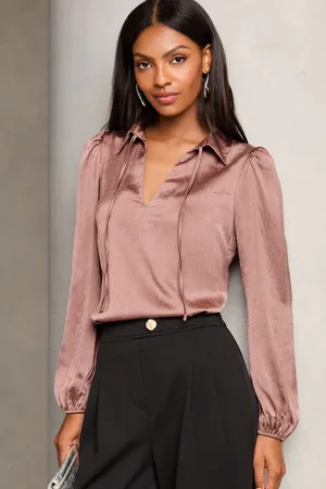 Lipsy London Womens Hotfix V Neck Long Sleeve Blouse